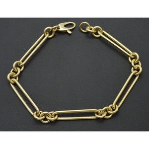 Real 14K Yellow Gold Shiny 7 1/4" Paperclip Link Chain Textured Bracelet